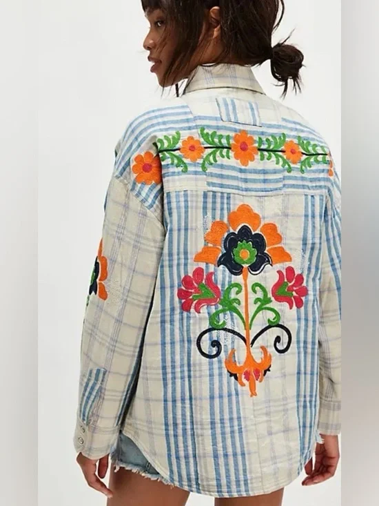 Z678. FREE PEOPLE
Embroidered Sashiko Shirt $198 New - Picture 1 of 2